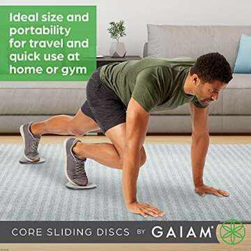 Gaiam Core Sliding Discs - Dual Sided Workout Sliders for Carpet & Hardwood Floor - Home Ab Pads Exercise Equipment Fitness Sliders for Women and Men, Grey/Black