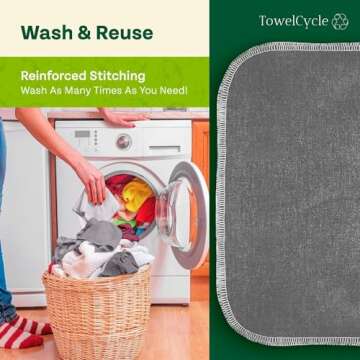 TOWELCYCLE Reusable Paper Towels (24 Pack) - 100% Cotton Hand Towels for Kitchen - Zero Waste Cleaning Cloths - Washable Paper Towels - Reusable Napkins Paper Towel Alternative - Eco Friendly Gifts