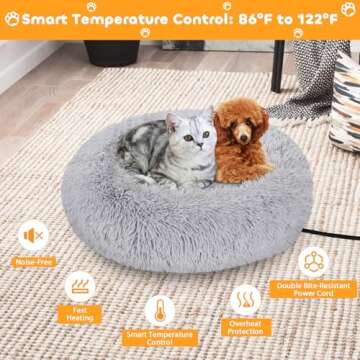 Evjeal Heated Cat Bed for Indoor Cats - Fluffy 23 Inch Donut Pet Bed with Removable Heating Pad for Cats & Small Dogs, Ideal for Year Round Comfort