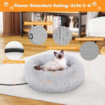 Evjeal Heated Cat Bed for Indoor Cats - Fluffy 23 Inch Donut Pet Bed with Removable Heating Pad for Cats & Small Dogs, Ideal for Year Round Comfort