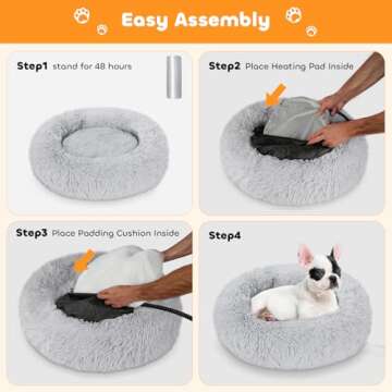 Evjeal Heated Cat Bed for Indoor Cats - Fluffy 23 Inch Donut Pet Bed with Removable Heating Pad for Cats & Small Dogs, Ideal for Year Round Comfort