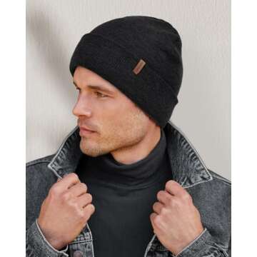 FURTALK Mens Beanie Fleece Lined Winter Hats Double Layered Stylish Knited Cuffed Plain Hat Dark Grey