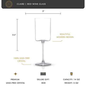 JoyJolt Claire 14oz Red Wine Glass Set. Large Glasses Set of 2 Crystal Glasses. Elegant Wide Rim Stemware - Modern with Stem. Stemmed for Unique Gifts