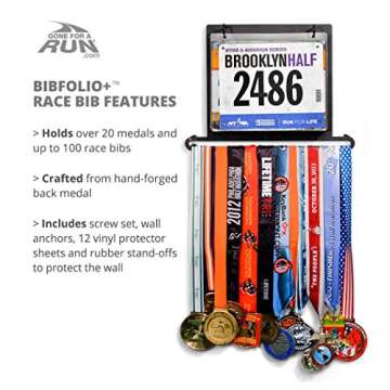 Gone For a Run BibFOLIO Plus Race Bib Holder and Running Medal Hanger Display | Race Medal Holder Display and Running Bib Holder for Runners | Race Bib and Race Medal Display for Runners