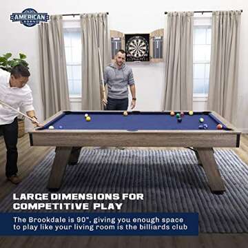 American Legend Brookdale 90” Billiard Table with Rustic Wood Finish and Navy Blue Cloth