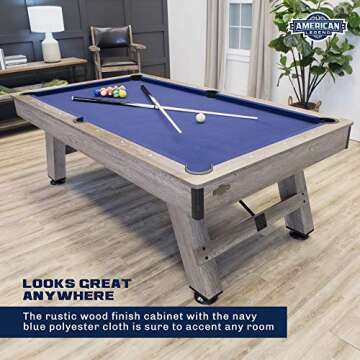 American Legend Brookdale 90” Billiard Table with Rustic Wood Finish and Navy Blue Cloth