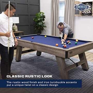 American Legend Brookdale 90” Billiard Table with Rustic Wood Finish and Navy Blue Cloth