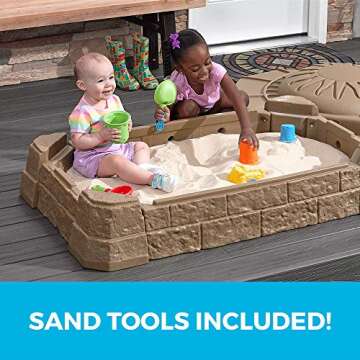 Step2 Naturally Playful Sandbox II, Kids Sand Activity Sensory Play Pit, Summer Outdoor Toys, 7 Piece Water Toy Accessories, for Toddlers 1+ Years Old