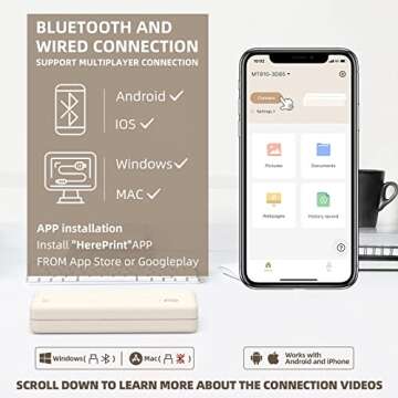 HPRT Portable Printers Wireless for Travel - MT810 Bluetooth Thermal Inkless Compact Printer, Paper Rolls Mobile Printing for Vehicles Office, Compatible with iPhone Android & Laptop
