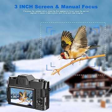 Toiauaha Digital Camera 4K 56MP Vlogging Camera with 3'' 180-degree Flip Screen, 16X Digital Zoom Camera for Photography with Auto Focus & 32GB Card & 2 Batteries for Teens Students Kids Boys Girls