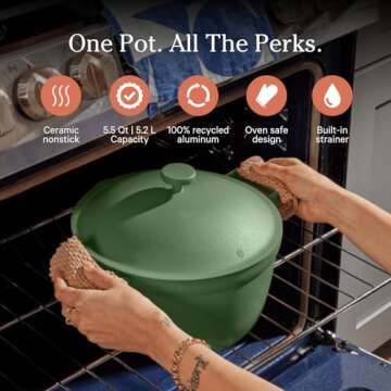 Our Place Perfect Pot - 5.5 Qt. Nonstick Ceramic Sauce Pan with Lid | Versatile Cookware for Stovetop and Oven | Steam, Bake, Braise, Roast | PTFE and PFOA-Free | Toxin-Free, Easy to Clean | Sage