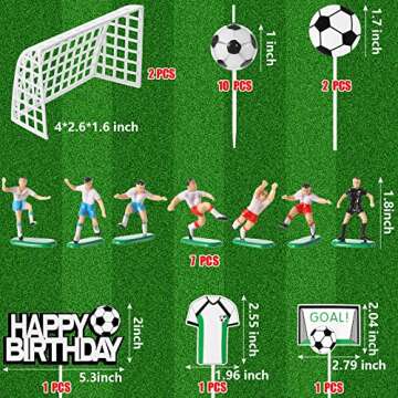 24 Pieces Soccer Cake Topper Decorations Soccer Happy Birthday Cake Topper and Soccer Ball Candles with Soccer Team Player Goalie Soccer Theme Party Supplies Soccer Birthday Decorations for Men Boys