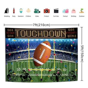 BINQOO 7x5ft Football Backdrop Photography Rugby Sports Party Background American Football Field Photo Banner Boy Kids Party Football Decoration Supplies