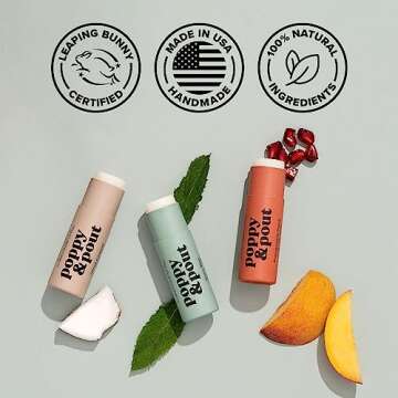 Poppy & Pout Sweet Mint Jumbo Lip Balm | All Natural Lip Balms & Moisturizers | Hydrates with Beeswax, Vitamin E, Organic Coconut Oil | Cruelty-Free | Lip Balm in Recyclable Cardboard Tube