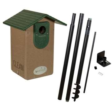 JCs Wildlife Ultimate Eastern and Western Bluebird House with Universal Mounting Pole Kit - Garden Birdhouse and Pole Combo (Green and Brown)