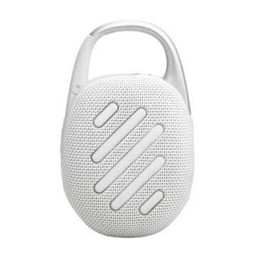 JBL Clip 5 - UltraJBL Clip 5 - Ultra-Portable, Waterproof & Dustproof Bluetooth Speaker, Big Pro Sound with punchy bass, Integrated carabiner, Up to 12 Hours of Play, (White) (Renewed)