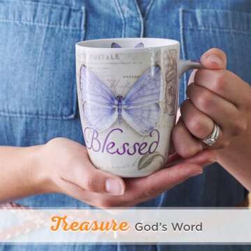 Christian Art Gifts Botanic Purple Butterfly Ceramic Coffee Mug Inspirational Coffee Cup for Women & Men 12 oz. Lead-free Microwave and Dishwasher Safe Coffee Mug with Bible Verse: Blessed - Jer. 17:7