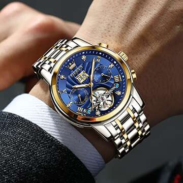 OLEVS Men Automatic Skeleton Watch - Classic 5 Hands Luxury