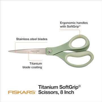 Fiskars SoftGrip Titanium Scissors - Contoured Performance All Purpose - 8" Titanium - Straight Paper Scissors for Office, and Arts and Crafts - 3-Count