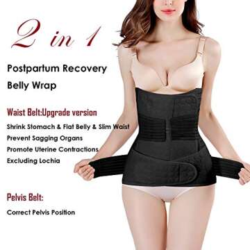 ChongErfei Postpartum Support Recovery Belly Wrap Waist/Pelvis Belt Body Shaper Postnatal Shapewear (Zblack, One Size (Pack of 1))