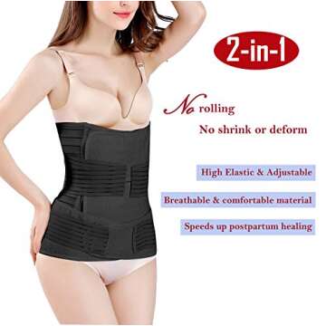 ChongErfei Postpartum Support Recovery Belly Wrap Waist/Pelvis Belt Body Shaper Postnatal Shapewear (Zblack, One Size (Pack of 1))