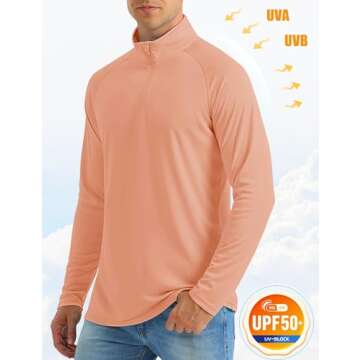 MAGCOMSEN UV Shirts for Men Long Sleeve Fishing Shirts Running SPF 50+ Shirts 1/4 Zip Up Workout Shirts Rash Guard Summer Shirts Apricot