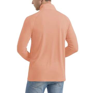 MAGCOMSEN UV Shirts for Men Long Sleeve Fishing Shirts Running SPF 50+ Shirts 1/4 Zip Up Workout Shirts Rash Guard Summer Shirts Apricot