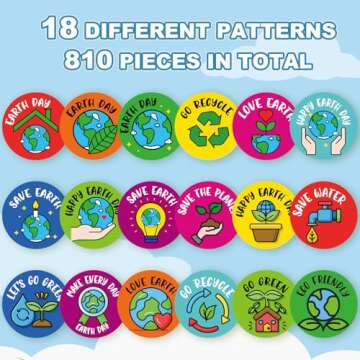 Outus 810 Pieces Earth Day Stickers Save The Earth Roll Sticker Environmental Protection Decals Eco Friendly Educational Label Rolls for Water Bottle Bumper Laptop Car Truck Luggage Decor