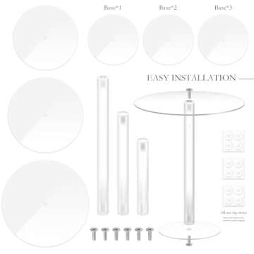 3PCS Acrylic Cake Stand, Tall Cake Stand, Acrylic Dessert Table Display Set, Round Clear Cake Stand, for Wedding, Event, Birthday Party