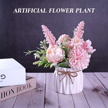 Artificial Potted Flowers Pink, Small Ceramic Vase Fake Flower Plants Desktop Decoration Indoor for Home and Office, Faux Flowers Hydrangea Decora for Table,Bookshelf,Bedroom,Living Room,Party.(Pink)