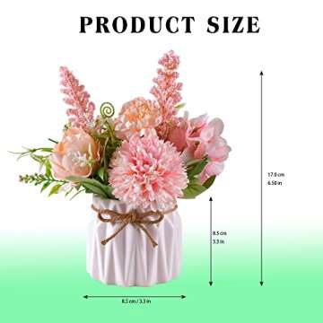 Artificial Potted Flowers Pink, Small Ceramic Vase Fake Flower Plants Desktop Decoration Indoor for Home and Office, Faux Flowers Hydrangea Decora for Table,Bookshelf,Bedroom,Living Room,Party.(Pink)