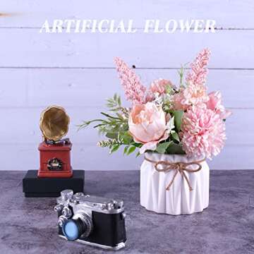 Artificial Potted Flowers Pink, Small Ceramic Vase Fake Flower Plants Desktop Decoration Indoor for Home and Office, Faux Flowers Hydrangea Decora for Table,Bookshelf,Bedroom,Living Room,Party.(Pink)