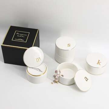 Elegant Ceramic Jewelry Box with Gold Monogram