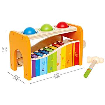 Hape Pound & Tap Bench with Slide Out Xylophone - Award Winning Durable Wooden Musical Pounding Toy for Toddlers