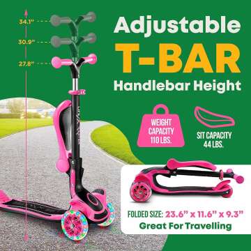 Foldable Kids Scooter with LED Lights – Pink