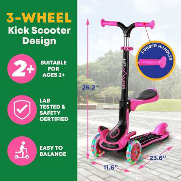 Foldable Kids Scooter with LED Lights – Pink