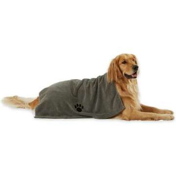 Bone Dry Pet Grooming Towel Collection Absorbent Microfiber X-Large, 41x23.5", Embroidered Gray
