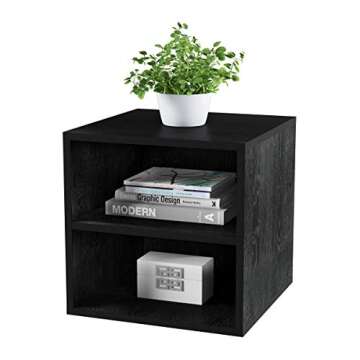 Lavish Home Stackable Cube End Table - Contemporary Minimalist Modular Accent Piece with 2 Shelves for Bedroom, Living Room, or Office (Black)