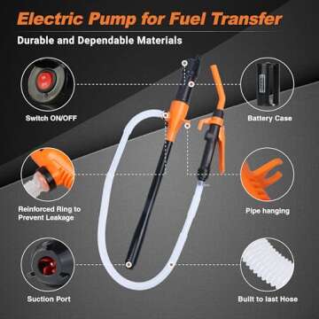 GEXIHODIE Portable Electric Siphon Pump for Gas and Diesel, Battery Operated Fuel Transfer Pump, 3.5GPM Flow, Oil Extractor 1/2" Discharge Tube, 35.4" Long- Ideal Gasoline Transfer Pump