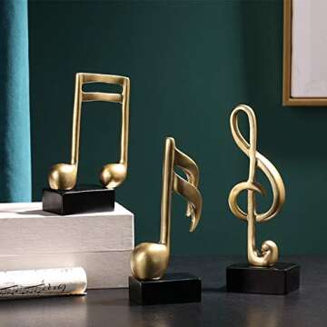 3pcs-Music Note Statue,Music Note Decor Musical Sculpture Statue Music Note Figurine for Home Piano present Souvenirs present box Resin Golden(golden)