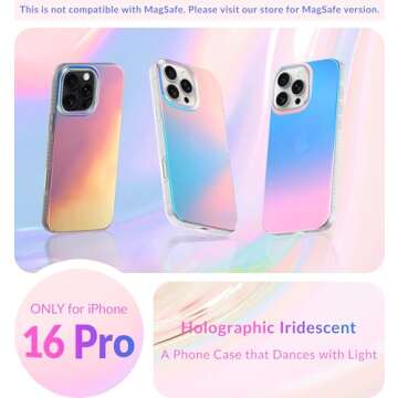 LONLI Hue - for iPhone 16 Pro Case - Holographic Iridescent Phone Case - Cute, Unique and Aesthetic Phone Cover - [360° Shock-Absorbent Bumper] - [4 Airbag Cushioned Corners]