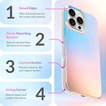 LONLI Hue - for iPhone 16 Pro Case - Holographic Iridescent Phone Case - Cute, Unique and Aesthetic Phone Cover - [360° Shock-Absorbent Bumper] - [4 Airbag Cushioned Corners]