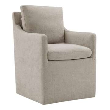 Watson & Whitely Dining Chairs with Casters, Upholstered Modern Rolling Dining Chairs with Rollers Armchair for Bedroom Reading Room Living Room Waiting Room, Fabric in Beige