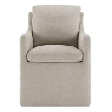 Watson & Whitely Dining Chairs with Casters, Upholstered Modern Rolling Dining Chairs with Rollers Armchair for Bedroom Reading Room Living Room Waiting Room, Fabric in Beige