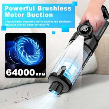 Cordless Handheld Vacuum - Powerful 15000Pa Suction with LED Light