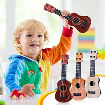 3 Pcs Toy Ukulele Guitar for Kids Mini Ukulele Kids Toy Classical Ukulele Guitar Musical Instrument Kids Toy Guitar Baby Kids Cute Guitar Developmental Educational Toy (Classic Style)