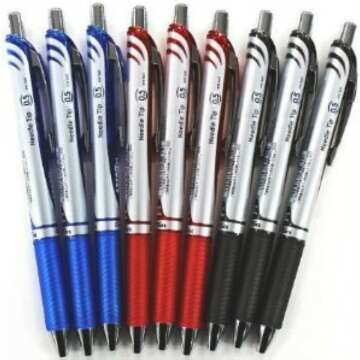 Pentel Energel Deluxe RTX Retractable Liquid Gel Pen,0.5mm, Fine Line, Needle Tip, Black.blue.red Ink-each 3 Pens/total 9 Pens Special Value Set