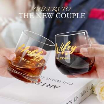 LUXULISH Wedding Gifts for Couples, Hubby & Wifey EST 2024 Wine Glasses Set, Bridal Shower Gifts, Unique Gift for Newlyweds, Bride, Groom, Mr and Mrs, Just Married Couples, Engagement