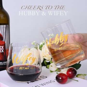 LUXULISH Wedding Gifts for Couples, Hubby & Wifey EST 2024 Wine Glasses Set, Bridal Shower Gifts, Unique Gift for Newlyweds, Bride, Groom, Mr and Mrs, Just Married Couples, Engagement