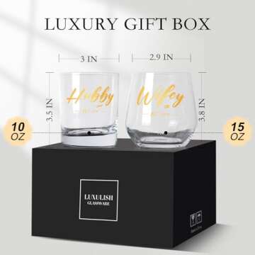 LUXULISH Wedding Gifts for Couples, Hubby & Wifey EST 2024 Wine Glasses Set, Bridal Shower Gifts, Unique Gift for Newlyweds, Bride, Groom, Mr and Mrs, Just Married Couples, Engagement